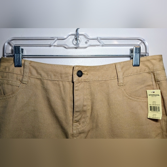 Ladies Sz 8 Stetson Western Denim Jean Skirt Straw Brown Frayed Fringe Bottom - Picture 2 of 6